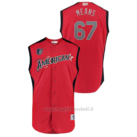 Maglia Baseball Hombre Baltimore Baltimore Orioles 2019 All Star Game Workout American League John Means Rosso